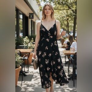 Love Stitch Black Floral Midi Dress